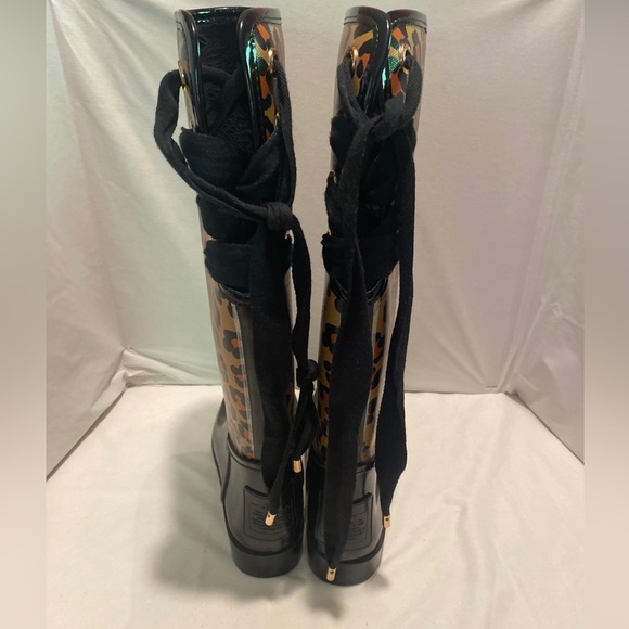 COACH “Tristee” Rubber Rain Boots Leopard Pattern w/Tie Lace Women’s Size 7 - Picture 4 of 8